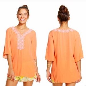 Lilly Pulitzer Coral Embroidered Tunic Size XS